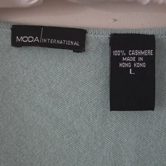 Victorias Secret cashmere SS tie sweater L pale blue - Picture 2 of 5